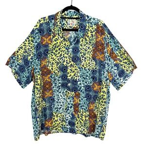 VTG Jams World Shirt Mens XL Bali Patchwork Psychedelic Leopard Hawaiian Funky